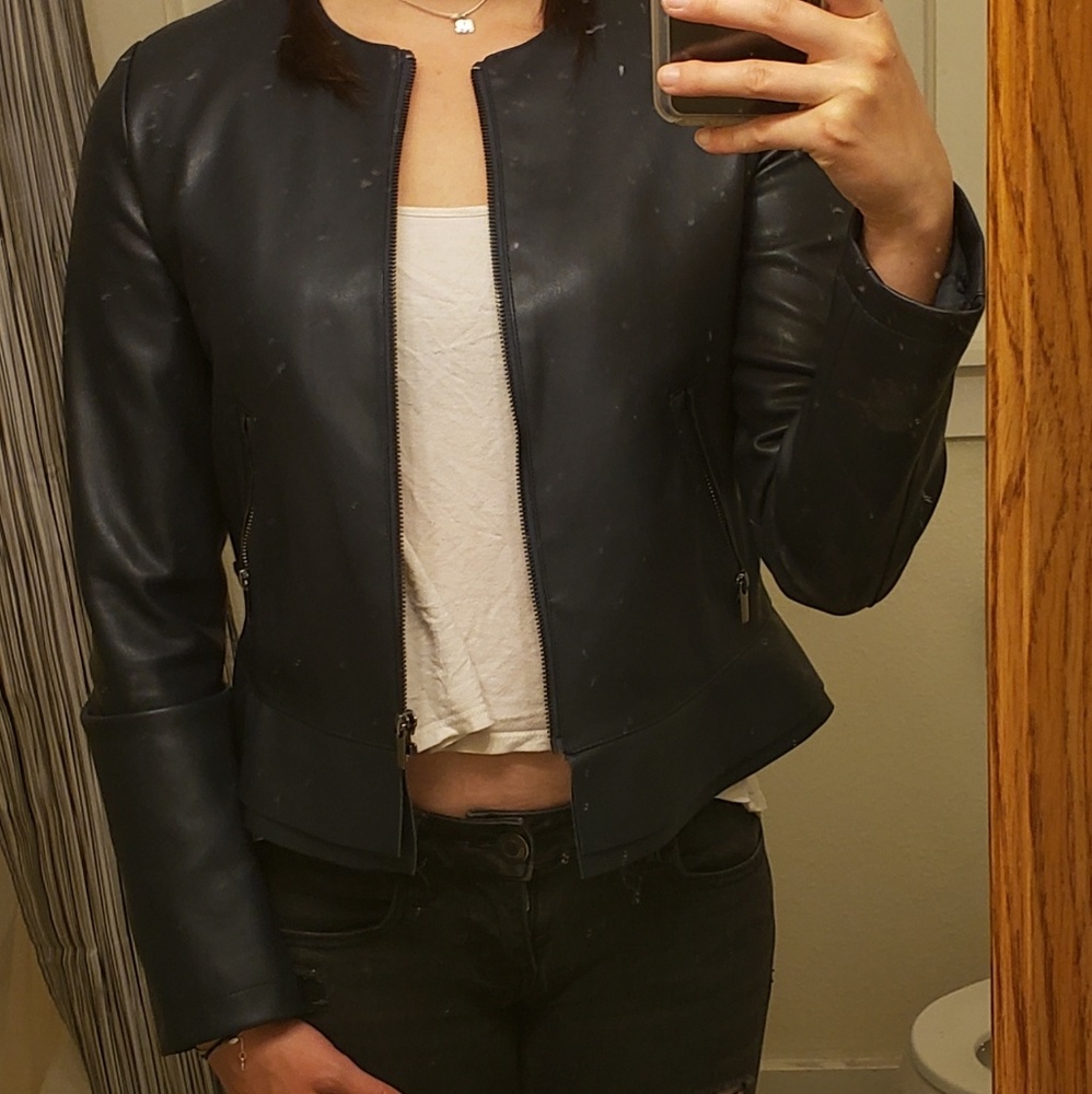 Zara's Navy Blue Faux Leather Jacket